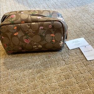 Coach Floral Cosmetic Bag - Brown and Pink